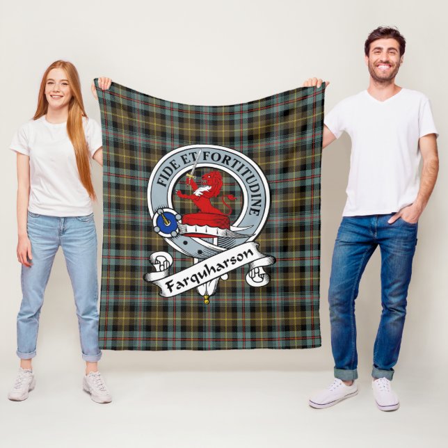 Farquharson Weathered Clan Badge Tartan Plaid Fleece Blanket (In Situ)