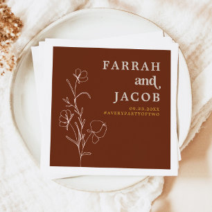 FARRAH Retro 70's Rust Floral Arch Photo Wedding Napkin