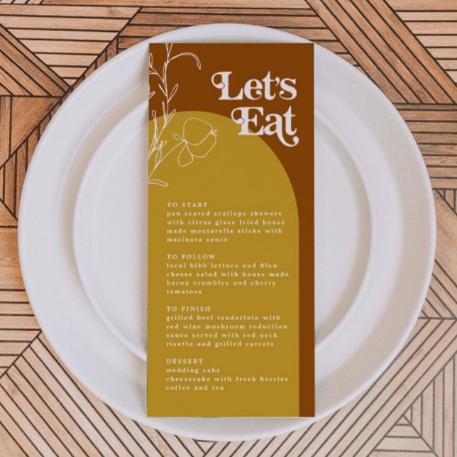 FARRAH Retro 70s Rust Lets Eat Arch Menu Card (Creator Uploaded)