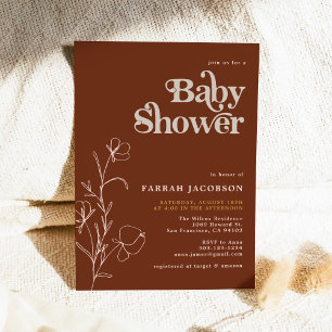 FARRAH Retro 70's Rust Mustard Baby Shower Invitation