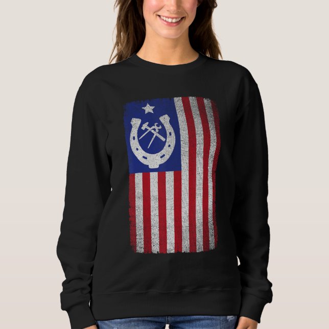 Farrier American Flag Horseshoe Horseshoeing Sweatshirt (Front)