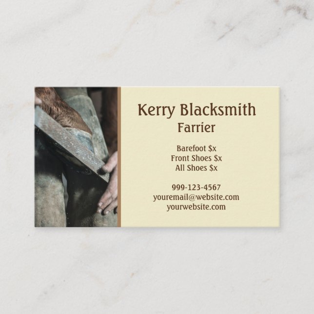 Farrier - Horseshoeing and Barefoot Trim Business Card (Front)