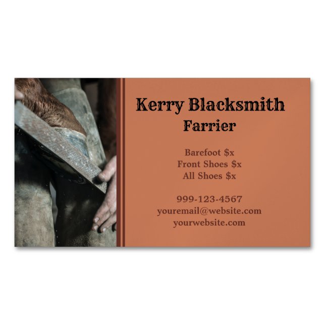 Farrier Horseshoeing and Trim Business Card Magnet (Front)