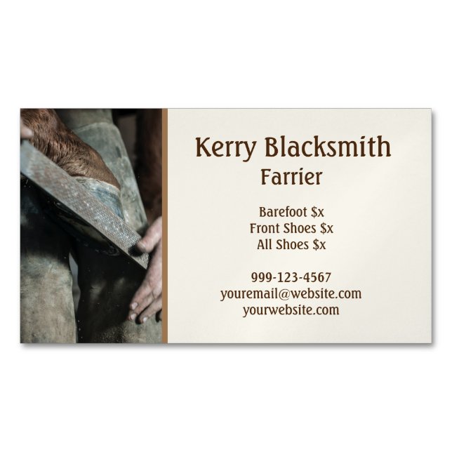 Farrier Horseshoeing and Trim Business Card Magnet (Front)