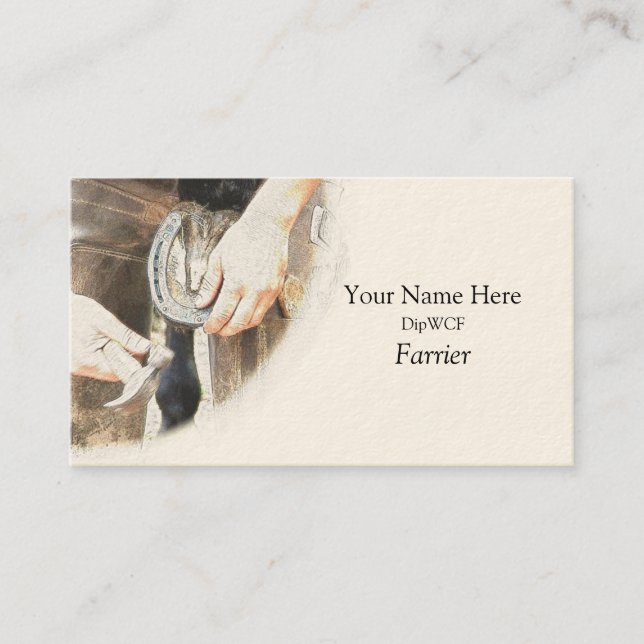 Farrier nailing a horseshoe business card (Front)