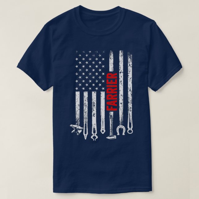 Farrier US Flag Horseshoe Hoof Trimming Equine Sho T-Shirt (Design Front)
