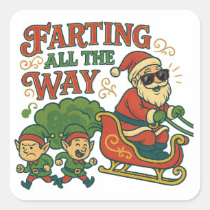 Farting All the Way Santa’s Sleigh Stinker Square Sticker