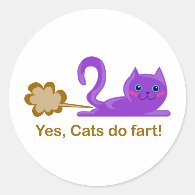 Farting cat, cat farts! classic round sticker (Front)