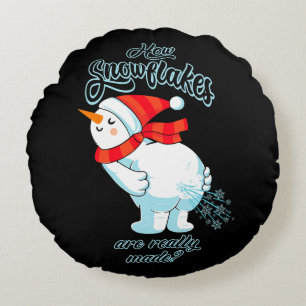 Farting Snowman How Snowflakes Are Really Made Round Cushion