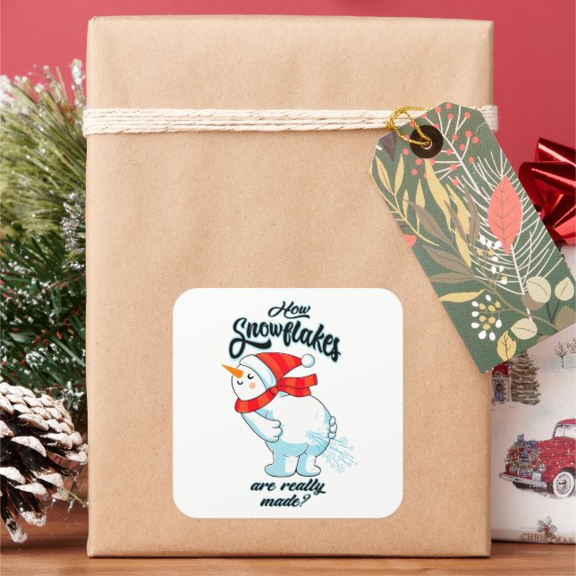 Farting Snowman How Snowflakes Are Really Made Square Sticker (Holiday)