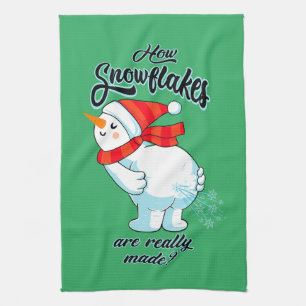 Farting Snowman How Snowflakes Are Really Made Tea Towel