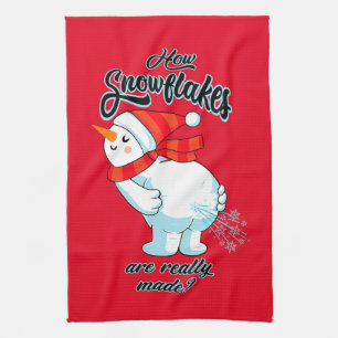 Farting Snowman How Snowflakes Are Really Made Tea Towel