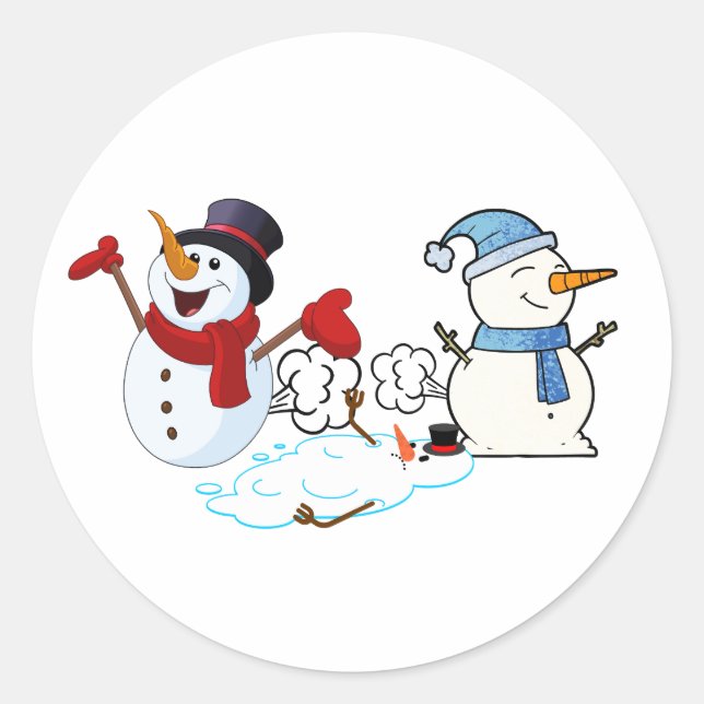 Farting Snowmen Classic Round Sticker (Front)