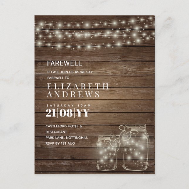Farwell Rustic Mason Jars Lights Goodbye Budget Holiday Postcard (Front)
