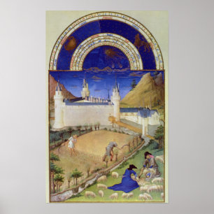 Fascimile of July: Harvesting and Sheep Poster