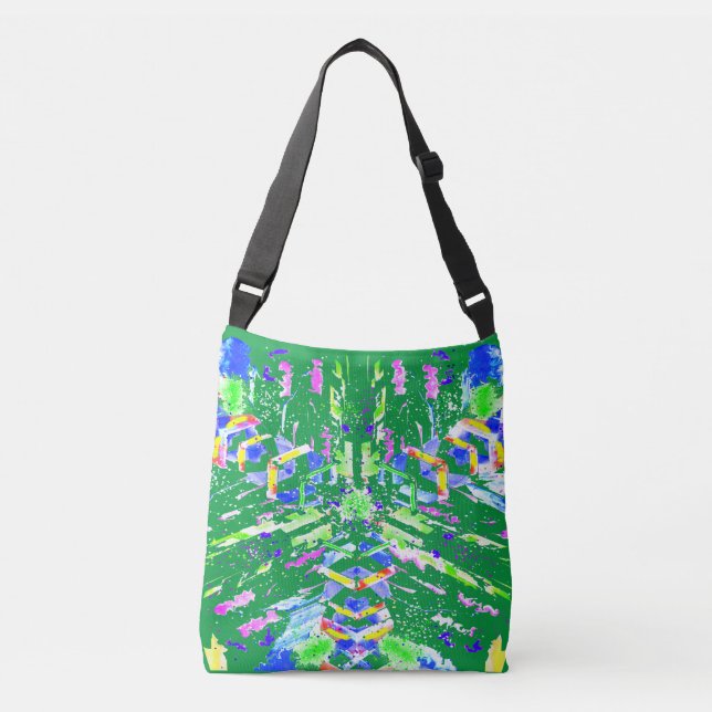 Fascinating digital art in bright colours crossbody bag (Front)