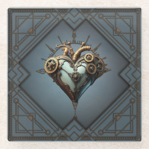 Fascinating steampunk heart glass coaster