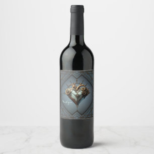 Fascinating steampunk heart  wine label