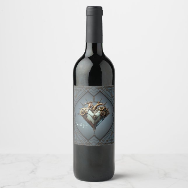 Fascinating steampunk heart  wine label (Front)