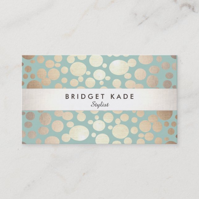 Fashion and Beauty Gold Turquoise Circle Pattern Business Card (Front)