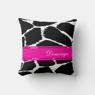 Fashion animal print mono & pink named pillow
