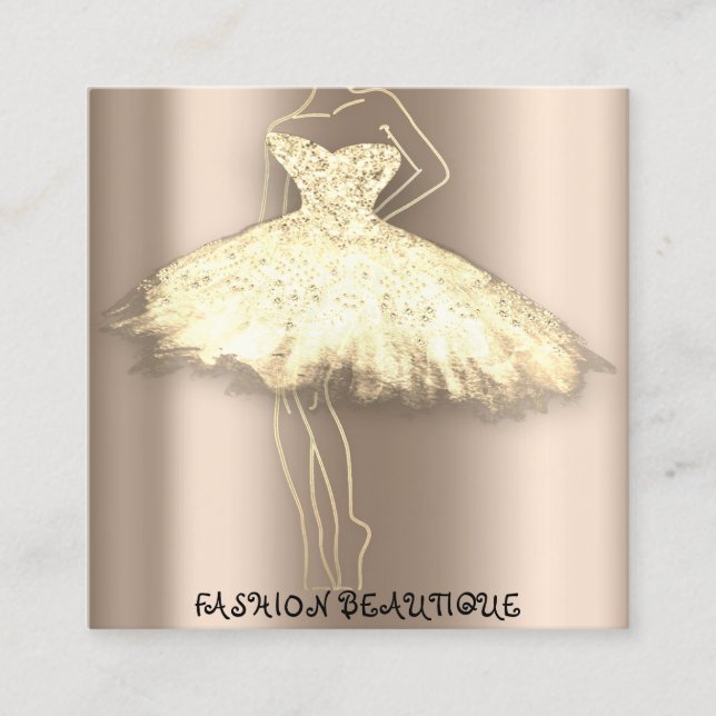 Fashion Beautique Dress Custom QR Logo Rose Blush Square Business Card (Front)