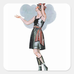 Fashion Beauty in the Rain by C Coles Phillips Square Sticker