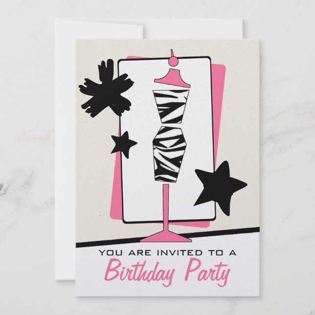 Fashion Birthday Party - Zebra Print Dress Form Invitation (Front)