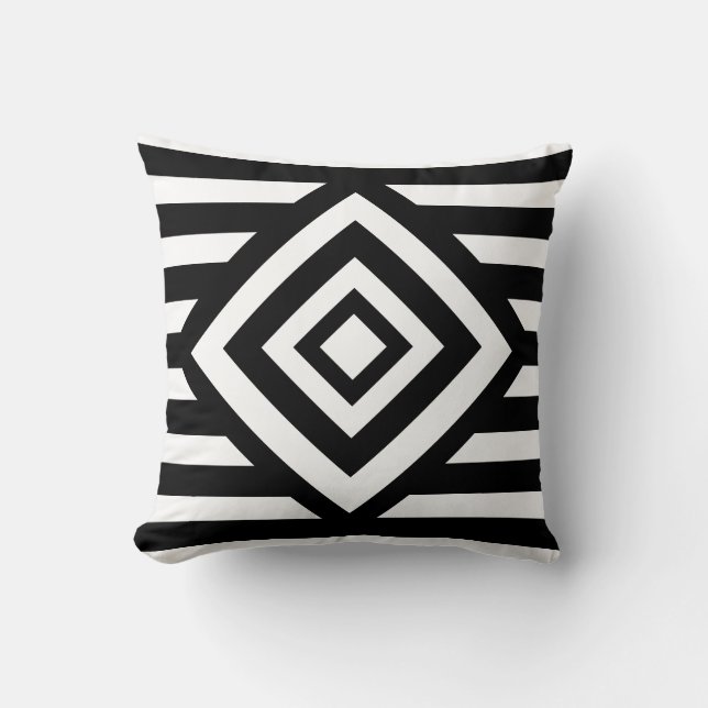 Fashion Black and White Diamonds & Stripes Cushion (Front)