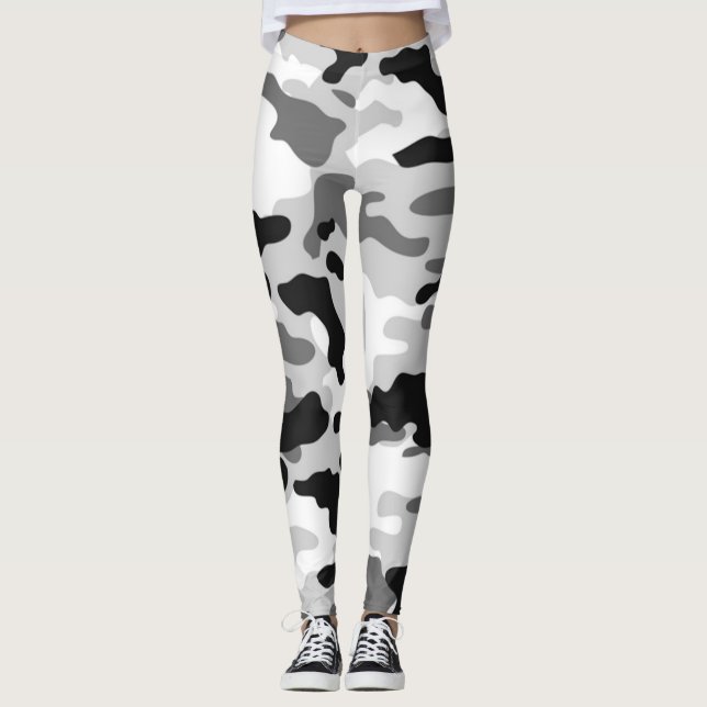 Fashion Black White and Gray Army Leggings (Front)