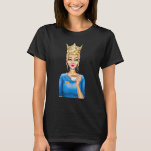 Fashion Blonde Queen Holding Cup of Coffee Hand Dr T-Shirt