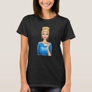Fashion Blonde Woman Holding Cup of Coffee Hand Dr T-Shirt