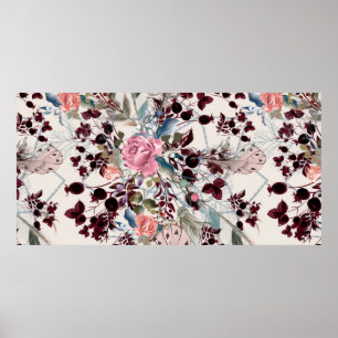 Fashion bo-ho illustration with rose flowers and p poster
