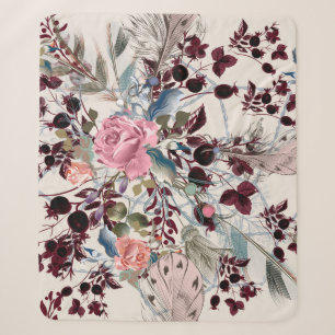 Fashion bo-ho illustration with rose flowers and p sherpa blanket