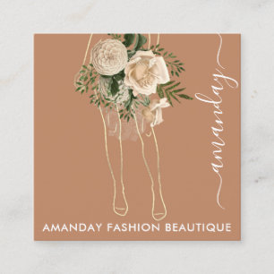 Fashion Body Shaping Logo QRCode Roses Wreath Square Business Card