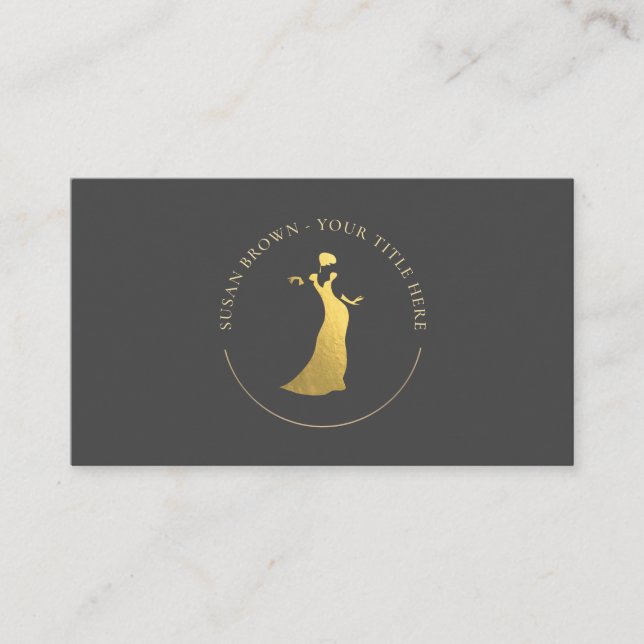 Fashion Boutique Gold Dress Logo Business Card (Front)