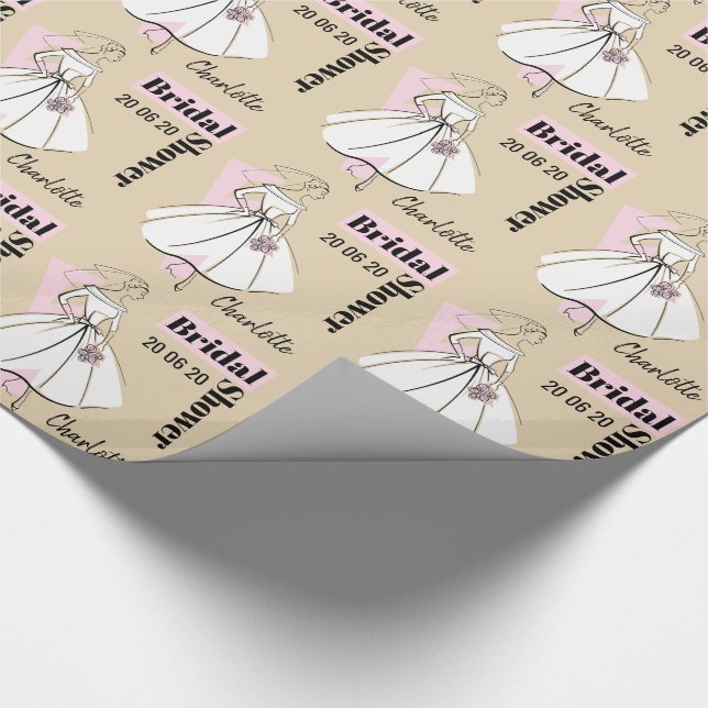 Fashion Bride Neutral Bridal Shower Date Name Wrapping Paper (Corner)