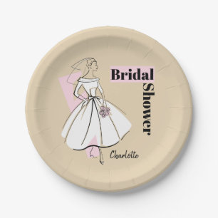 Fashion Bride Neutral Bridal Shower Name Paper Plate