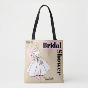 Fashion Bride Neutral Bridal Shower pink back Tote Bag