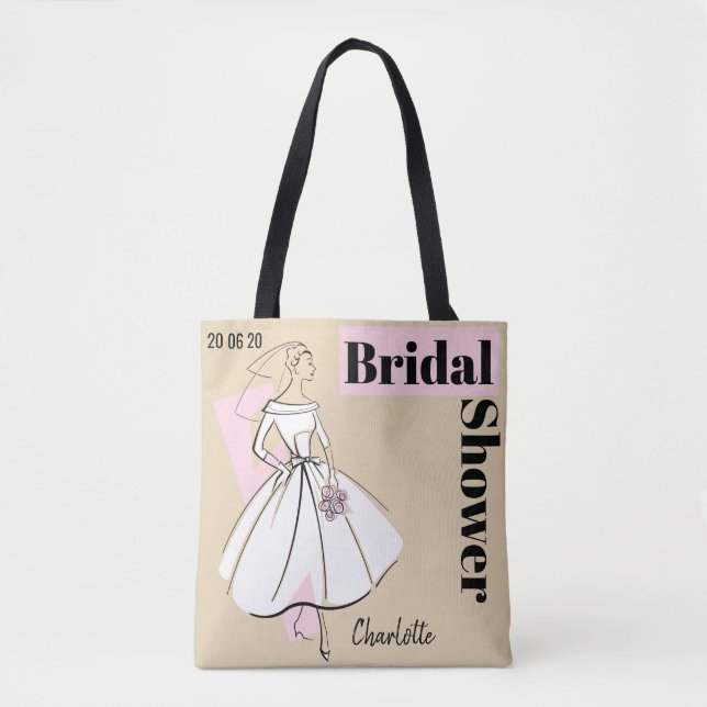 Fashion Bride Neutral Bridal Shower pink back Tote Bag (Front)