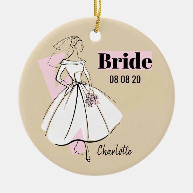Fashion Bride Neutral Bride Date Name ornament (Front)