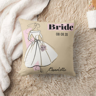 Fashion Bride Neutral Bride Date Name pink back Cushion