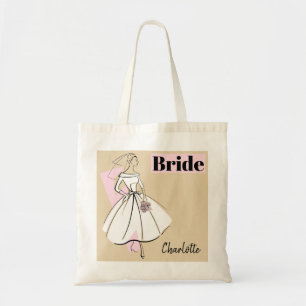 Fashion Bride Neutral Bride Name budget tote Bag