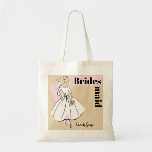 Fashion Bride Neutral Bridesmaid Name budget tote Bag