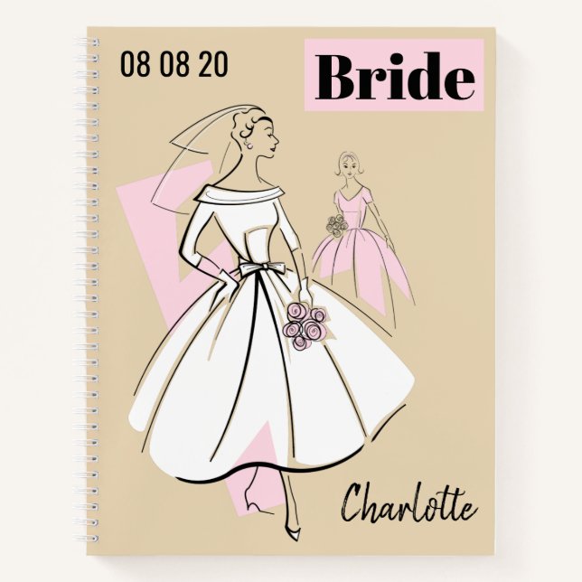 Fashion Bride Neutral Group Bride Name Date Notebook (Front)