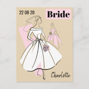 Fashion Bride Neutral Group Date Name postcard