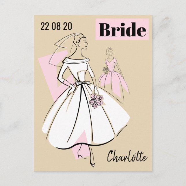 Fashion Bride Neutral Group Date Name postcard (Front)