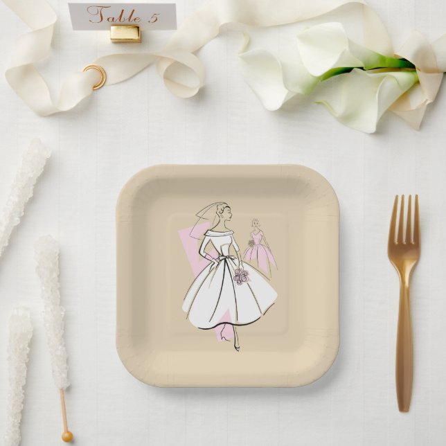 Fashion Bride Neutral Group square Paper Plate (Wedding)