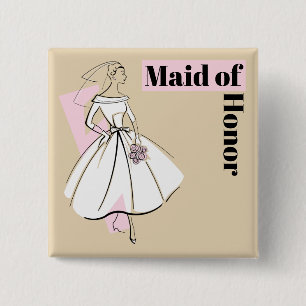 Fashion Bride Neutral Maid of Honor button square