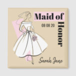 Fashion Bride Neutral Maid of Honour Date Name Magnet<br><div class="desc">A mid-century style design with a retro touch featuring a line drawing of a bride in pink and white on a neutral colour change background. Inspired by dress patterns and fashion illustrations from the 1950s and 1960s. A customisable design for you to personalise with your own text, images and ideas....</div>